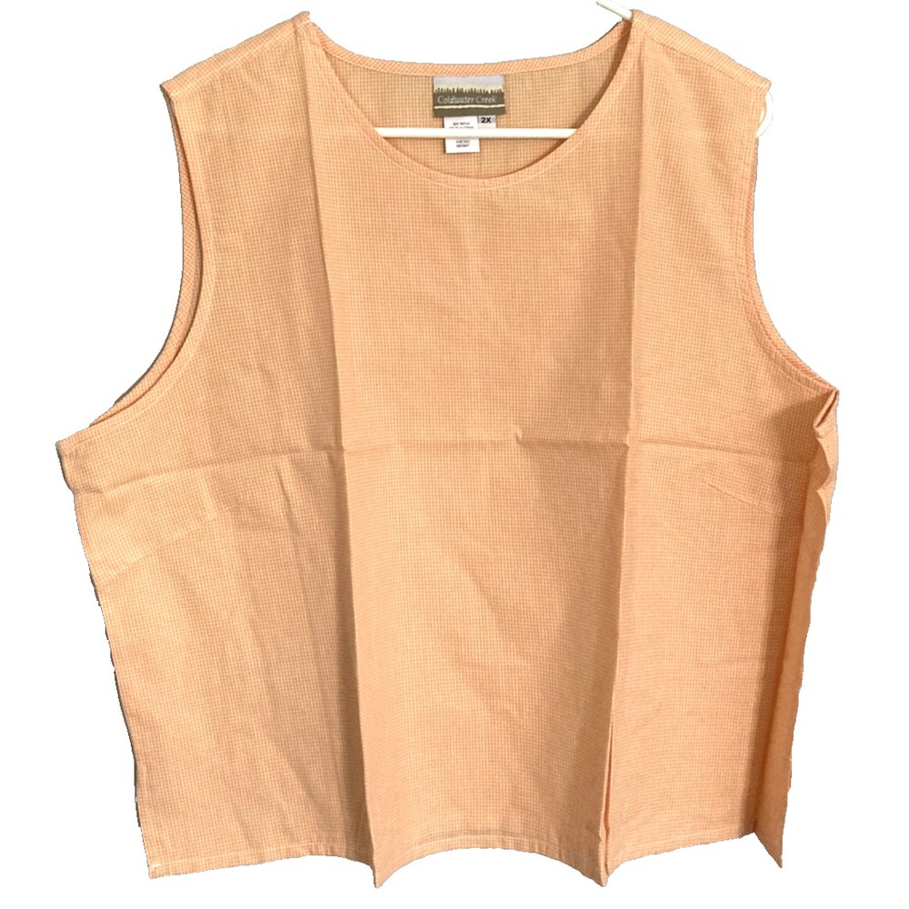 Coldwater Creek Tank Top Women 2X Peach Micro Check 100% Cotton Sleeveless Basic